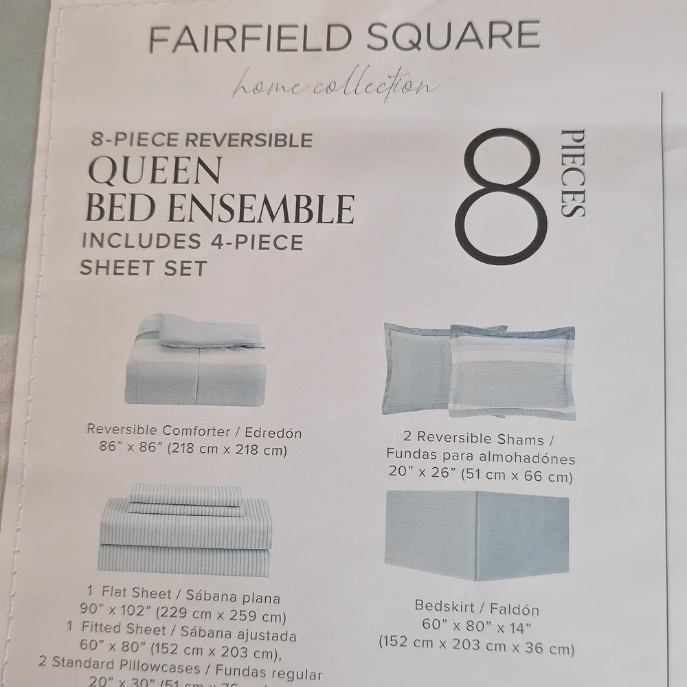 Fairfield Square Queen Austin Stripe/Solid Reversible 8 Pc. Comforter Set-Blue